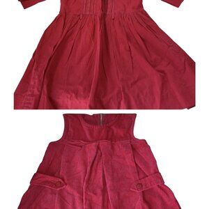 Vintage Little Girl Red Dress Lot size 5 6 Smocked Peter Pan Collar Corduroy 80s